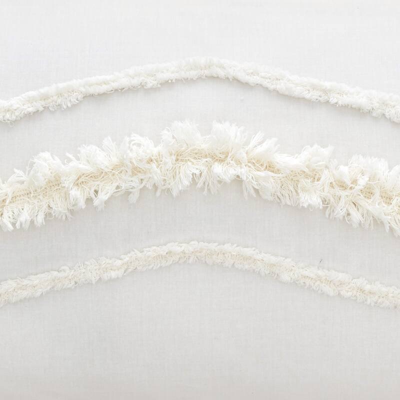 Sweet Jojo Designs Ivory Bohemian Boho Chic Pillow Shams 2 Pack Set Off White Farmhouse Minimalist Macrame Tufted Fringe Cotton