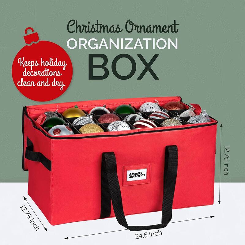 Christmas Ornament Storage Container - Heavy Duty 600D Tear Resistant Material, Zippered, Adjustable Dividers