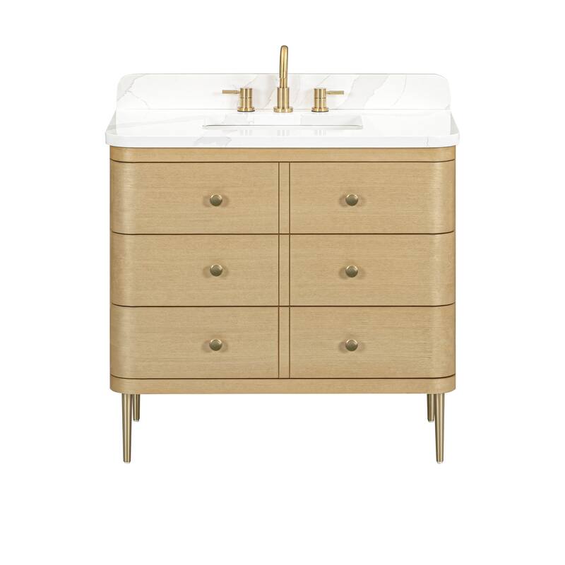 Serena Bathroom Vanity in Light Oak with Calacatta Quartz Top