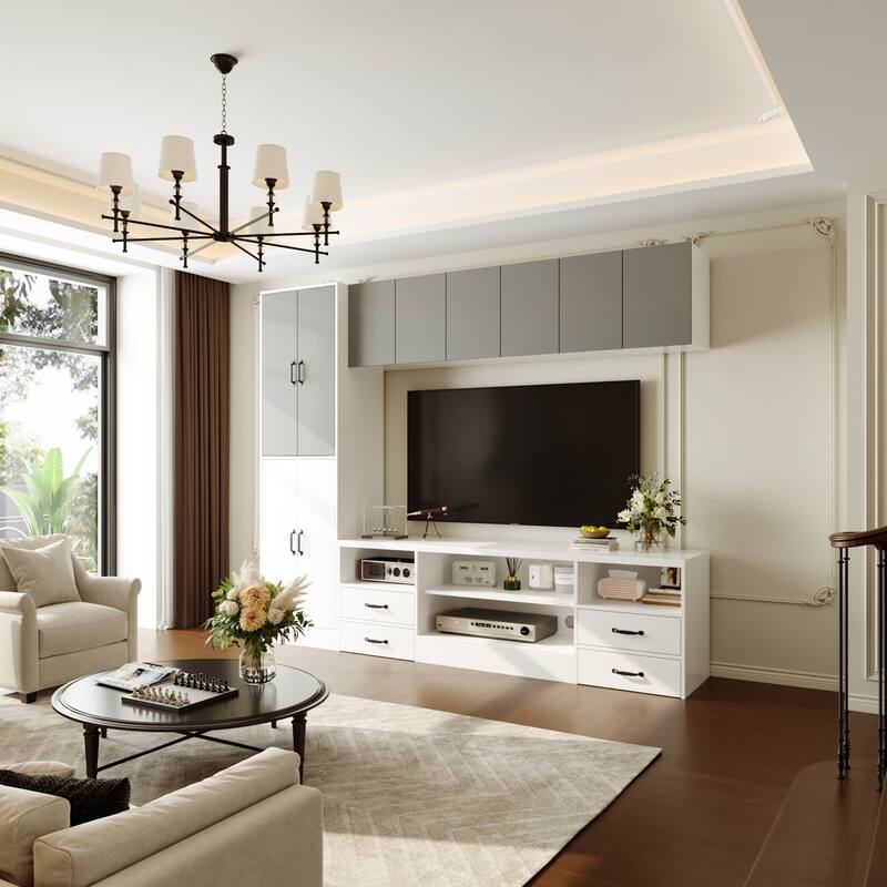 Wall Entertainment Center with Storage Cabinets, TV Stand & Optional 30" Electric Fireplace