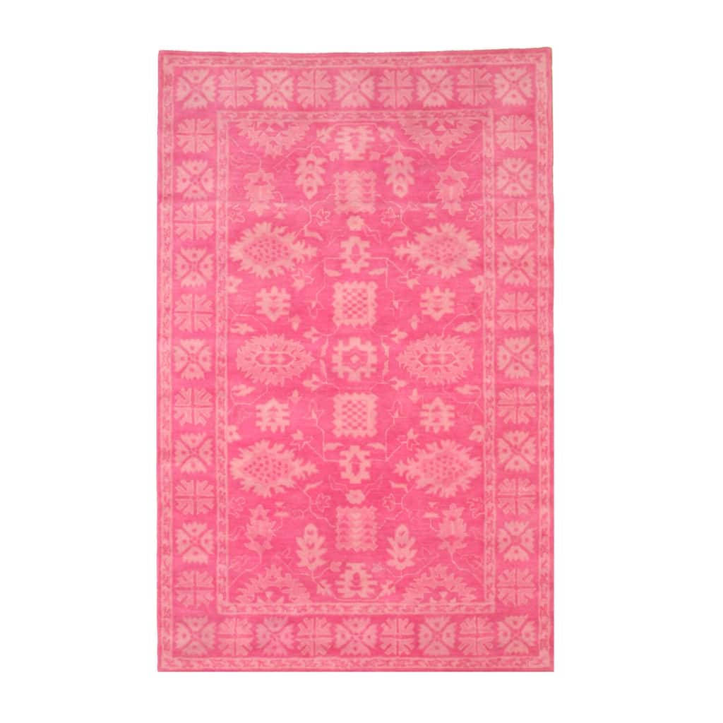 Pink Hand-Tufted Wool Traditional Overdyed Rectangle Rug, 7'9 x 9'9 - Soft wool rug with stylish color fade. - N/A
