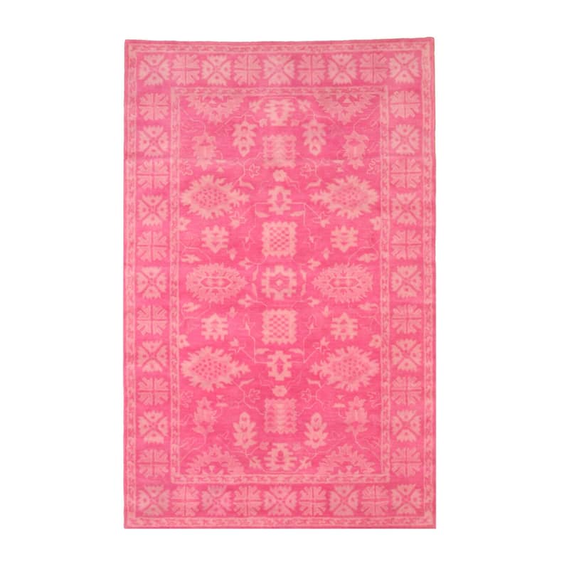 Pink Hand-Tufted Wool Traditional Overdyed Rectangle Rug, 7'9 x 9'9 - Soft wool rug with stylish color fade. - N/A