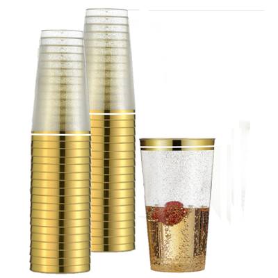 Clear Gold Glitter Plastic Disposable Party Cups- (Pack of 100 Cups)