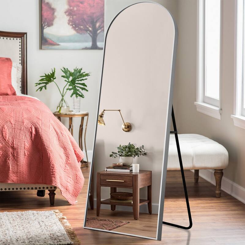 Arched Full Length Floor Wall Mirror Standing Dressing Mirror - 59x20 - Silver