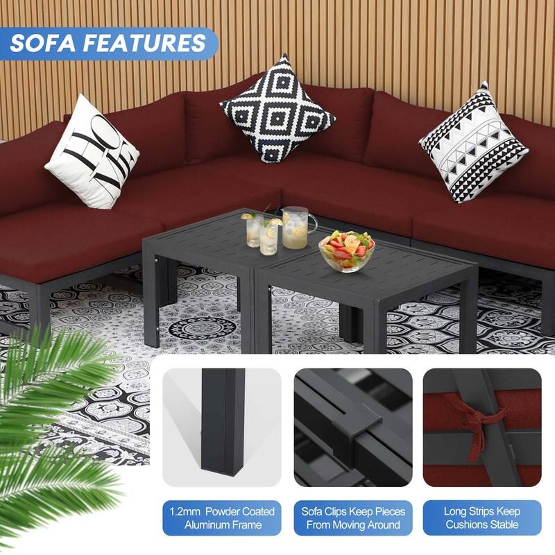 FINCATI Oversized Modular Aluminum Outdoor Furniture Set, 29" Deep Wide Sectional Seating Aluminum Patio Set with Coffee Tables