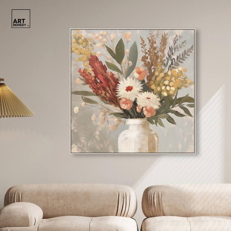 White Vase Bouquet Canvas by Art Remedy