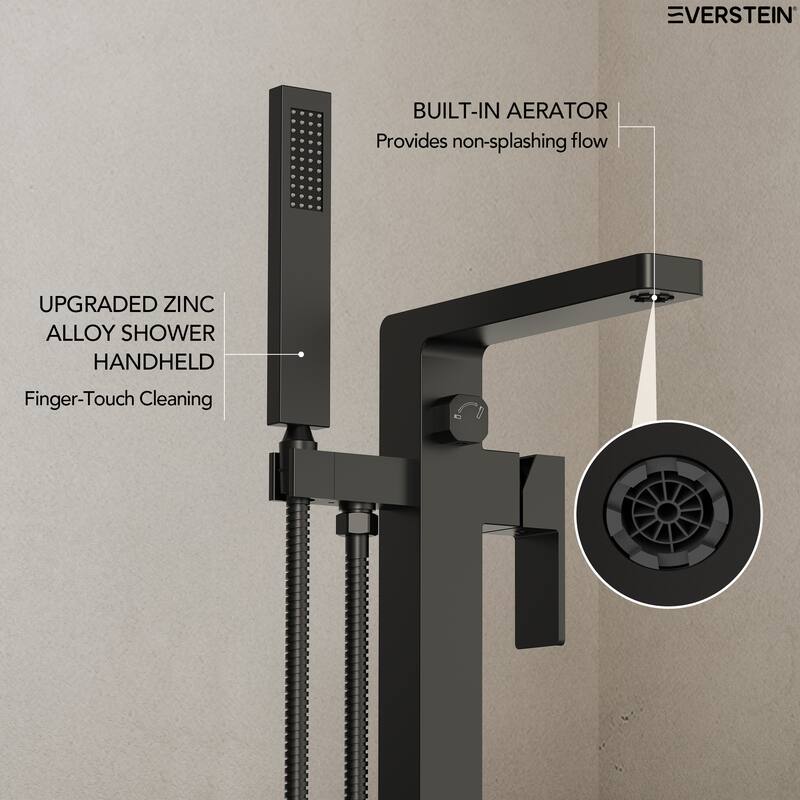 Floor Mount Freestanding Tub Filler with Handshower,Single Handle Bathtub Faucet