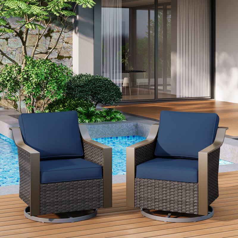 COZYWOR Outdoor Rattan Swivel Rocking Chair With Cushions