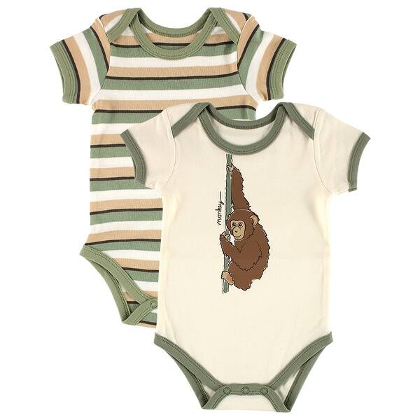 slide 1 of 1, Touched by Nature Baby Boy Organic Cotton Bodysuits, Green 0-3 Months - Green