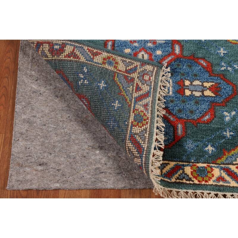 Green Geometric Kazak Oriental Runner Rug Hand-Knotted Wool Carpet - 2'6"x 9'10"
