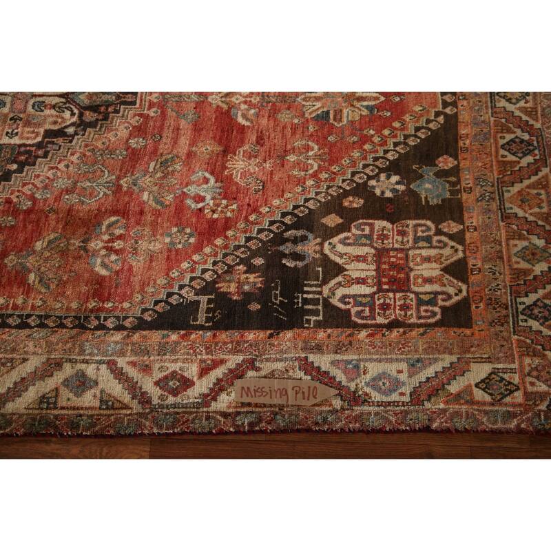 Geometric Shiraz Persian Antique Area Rug Hand-knotted Wool Carpet - 4'10"x 7'10"