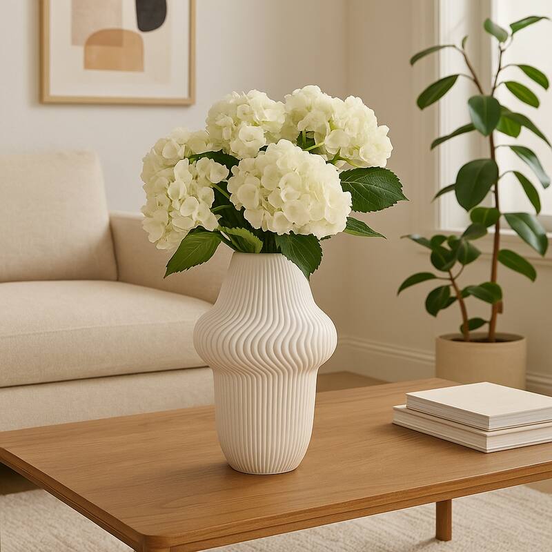 Porcelain Ribbed 3D Printed Vase - Ivory/Beige