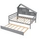 preview thumbnail 5 of 6, Full Size Platform Bed w/Trundle & Shelves, Solid Wood Daybed Bedframe