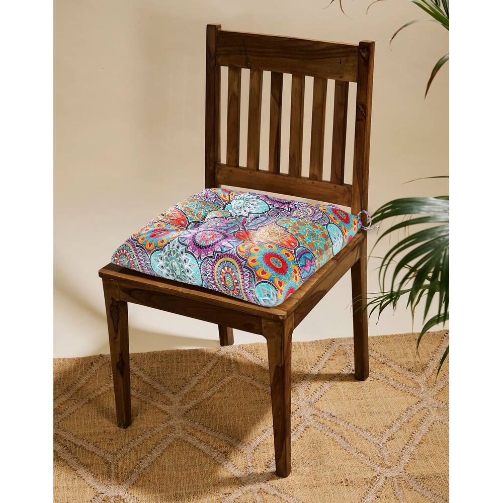 16-Inch Square Thick Tufted Indoor Chair Seat Cushions Pads with Ties (Set of 2)