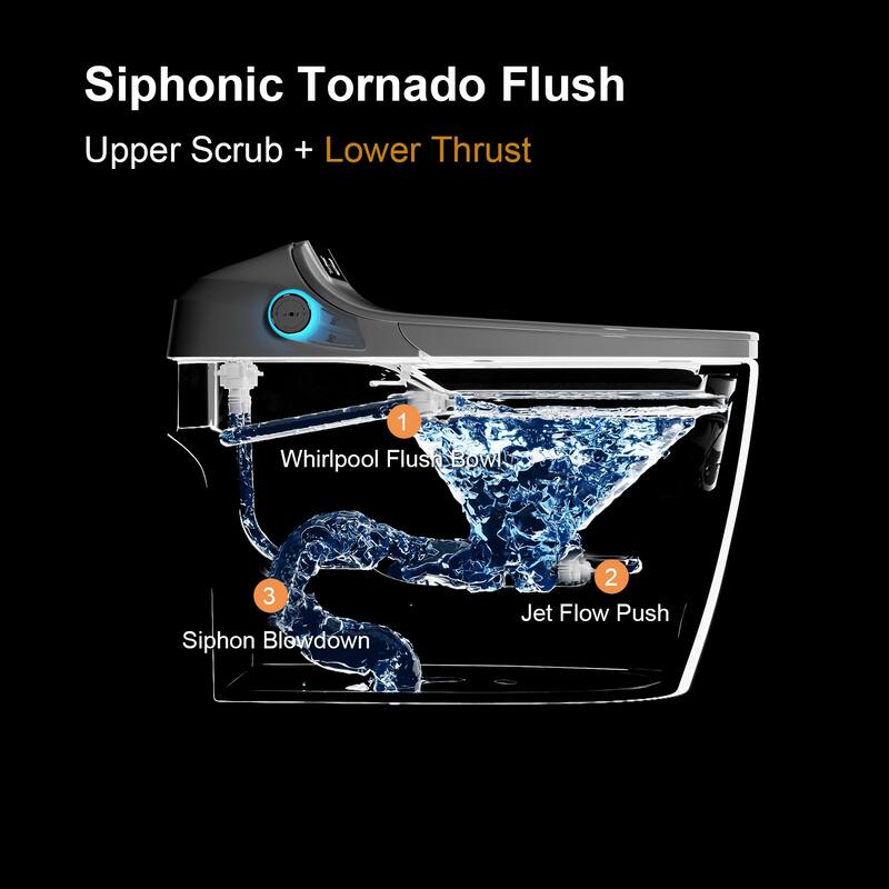 Smart Toilet Bidet Combo with Foot Sensor Open Cover/Seat, Self-Cleaning Nozzle,Knob Control, Soft Close, Auto Flush