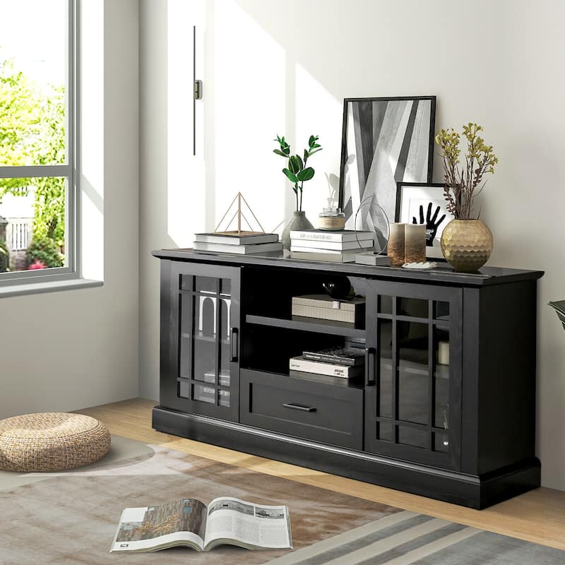 Gymax Farmhouse TV Stand for TVs up to 70'' Media Center w/ Glass