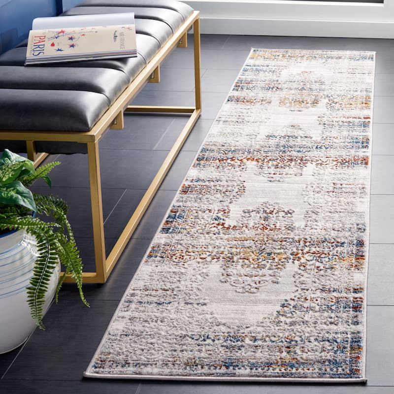 SAFAVIEH Amelia Ritienne Abstract Distressed Rug - 2' x 8' Runner - Grey/Blue Gold