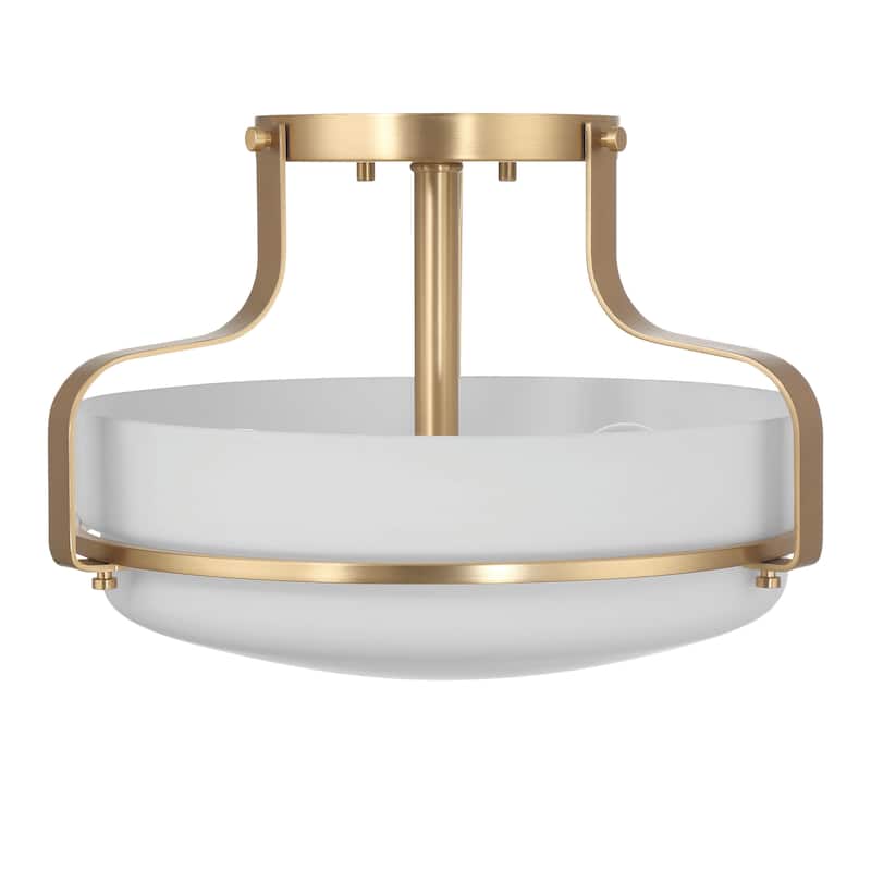 Allegra Etched Opal Glass and Metal Semi-Flush Mount Ceiling Light - 13.5"L x 13.5"W x 9.3"H