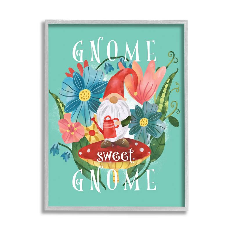 Stupell Gnome Sweet Gnome Phrase Spring Floral Mushroom Garden Framed Wall Art