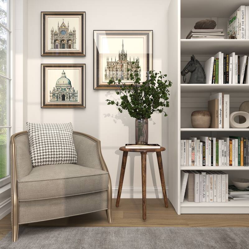 Mango Wood Handmade Intricately Carved Floral Accent Table with Tripod Legs - Dark Brown, White, Brown