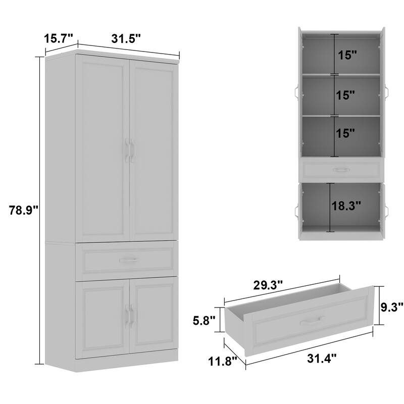 78.7" Large Combo Storage Cabinet Display Bookcase Glass Doors Pantry