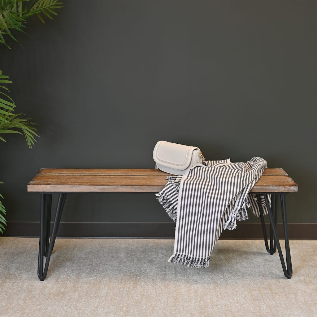 Industrial Dining Bench,Rustic Dark Pine Finish