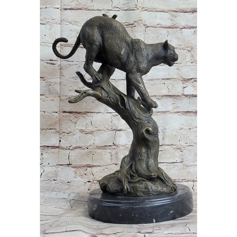 Puma Cougar Mountain Lion On Tree Branch Bronze Statue Sculpture Figurine Decor