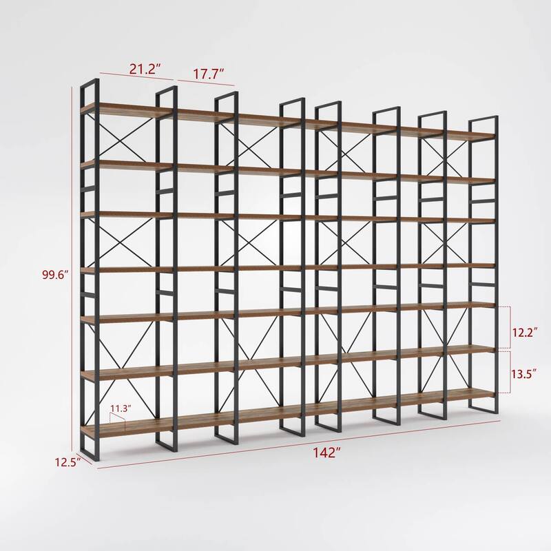 Lotus Home Antique Walnut Color Bookcase - 99.6" H x 142" W x 12.5" D