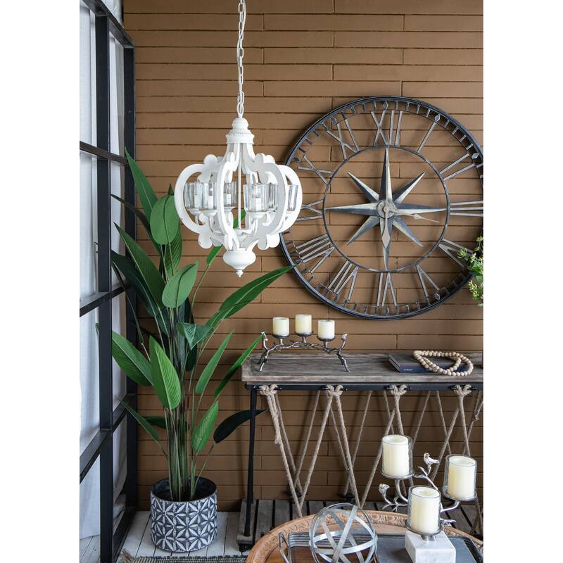 Farmhouse Chandelier, 6-Light Wood Chandelier Pendant Light Fixture with Adjustable Chain for Dining Room Living Room Entryway