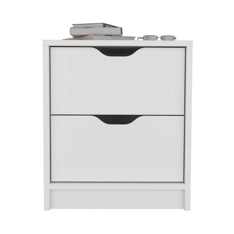 Modern Nightstand - Two Drawers and Large Top Surface, Black Finish