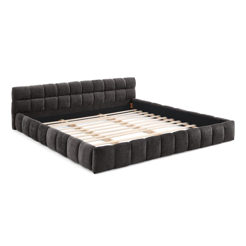 Modern Soft Chenille California King Size Platform Bed Frame with Headboard, Upholstered California King Bed with Wood Slat
