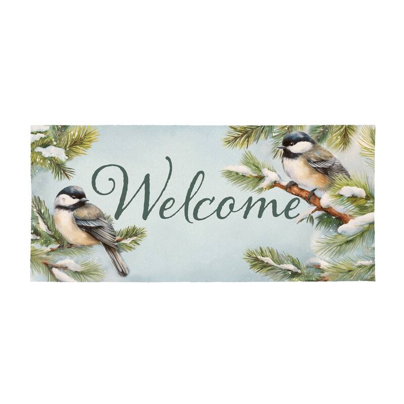 Holiday Chickadees Flocked Coir Sassafras Switch Mat - 22" x 10"