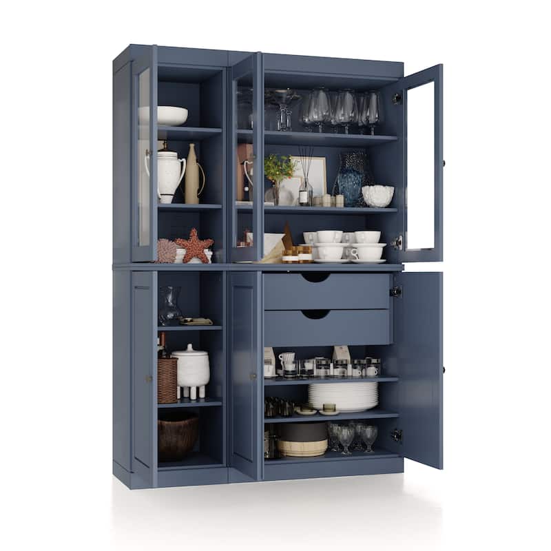 Palace Imports 100% Solid Wood Pantry China Cabinet, Raised Panel & Clear Glass Doors, 2 Drawers, 48.5" Wide, 71.5" Tall