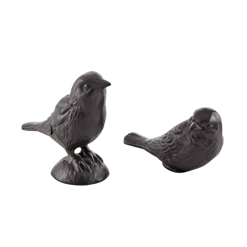 Cast Iron Bird Figurines - 4.5" - Brown - Set of 2