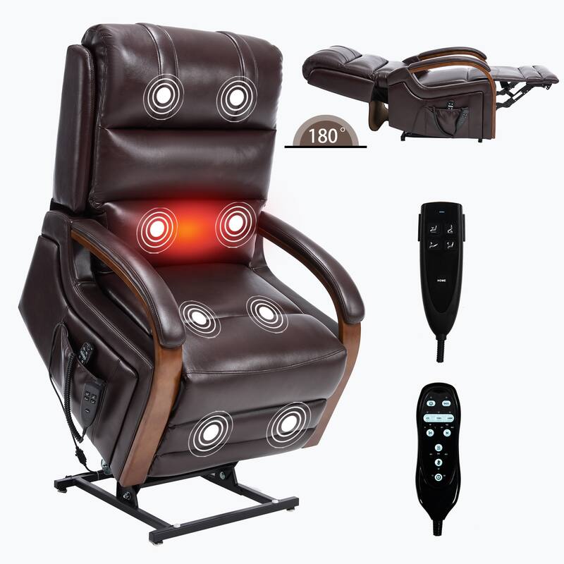 Power Leatheraire Lift Recliner Chair Dual Motor Infinite Position Up to 350 LBS with Solid Wood Armrests