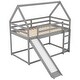 preview thumbnail 23 of 25, Twin Over Twin Bunk Bed with Slide House Shaped Bedframe w/Ladder