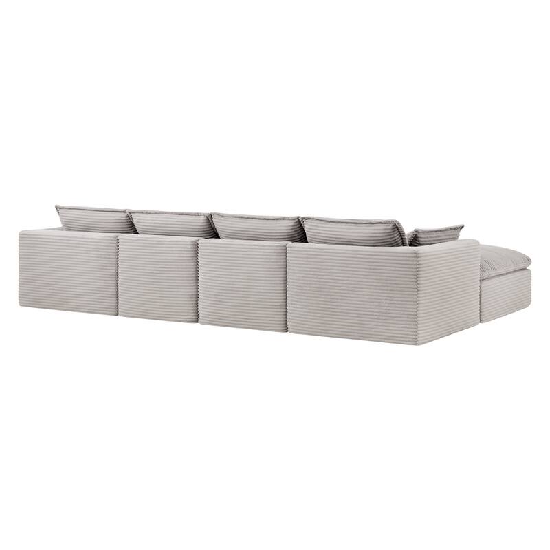 U Shaped Modular Sectional Sofa with Ottomans, Oversized Corduroy Upholstered Cloud Sofa, Fully Compressed 6 Seat Sofa