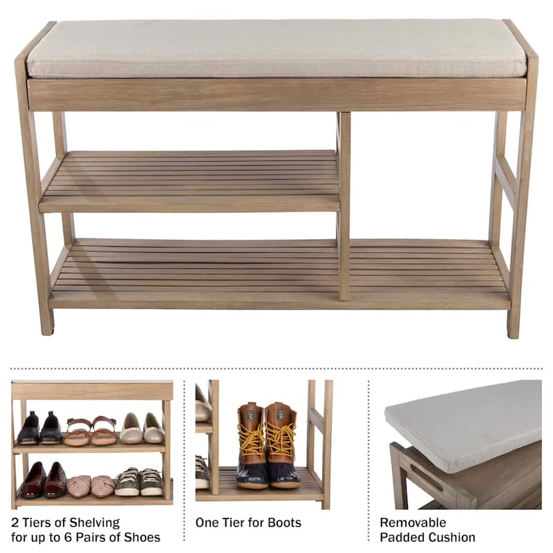 Lavish Home 3-Tier Shoe Bench with Cushioned Seat for Entryway