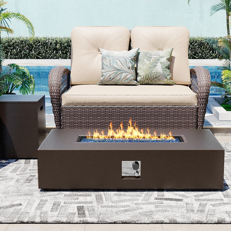 Patio Watcher 56-inch iron outdoor fire pit table with gas tank cover, lid - 56