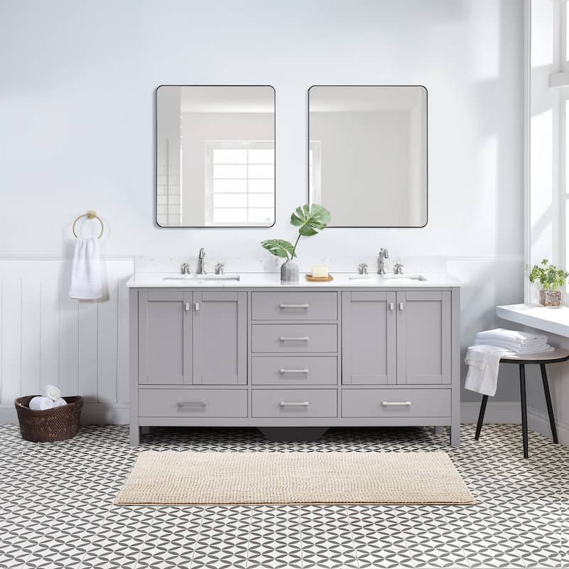 StarrySky 72 inch Undermount Double Sink Bathroom Vanity with Engineered Carrara Marble Top - Grey