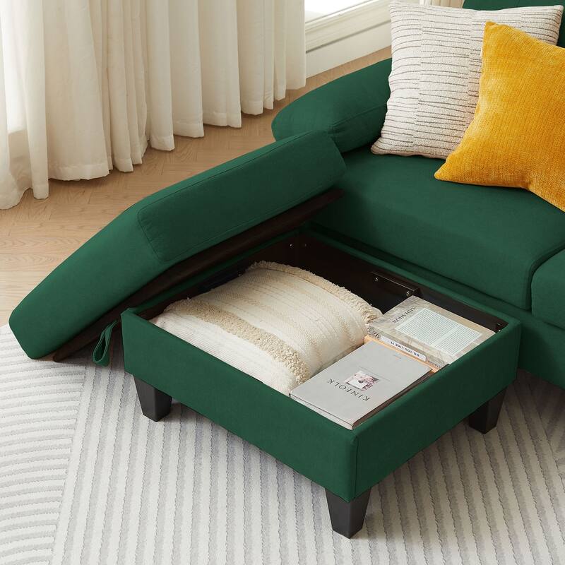 84.45" Wide Sectional Sofa with Ottoman & Side Storage Bags