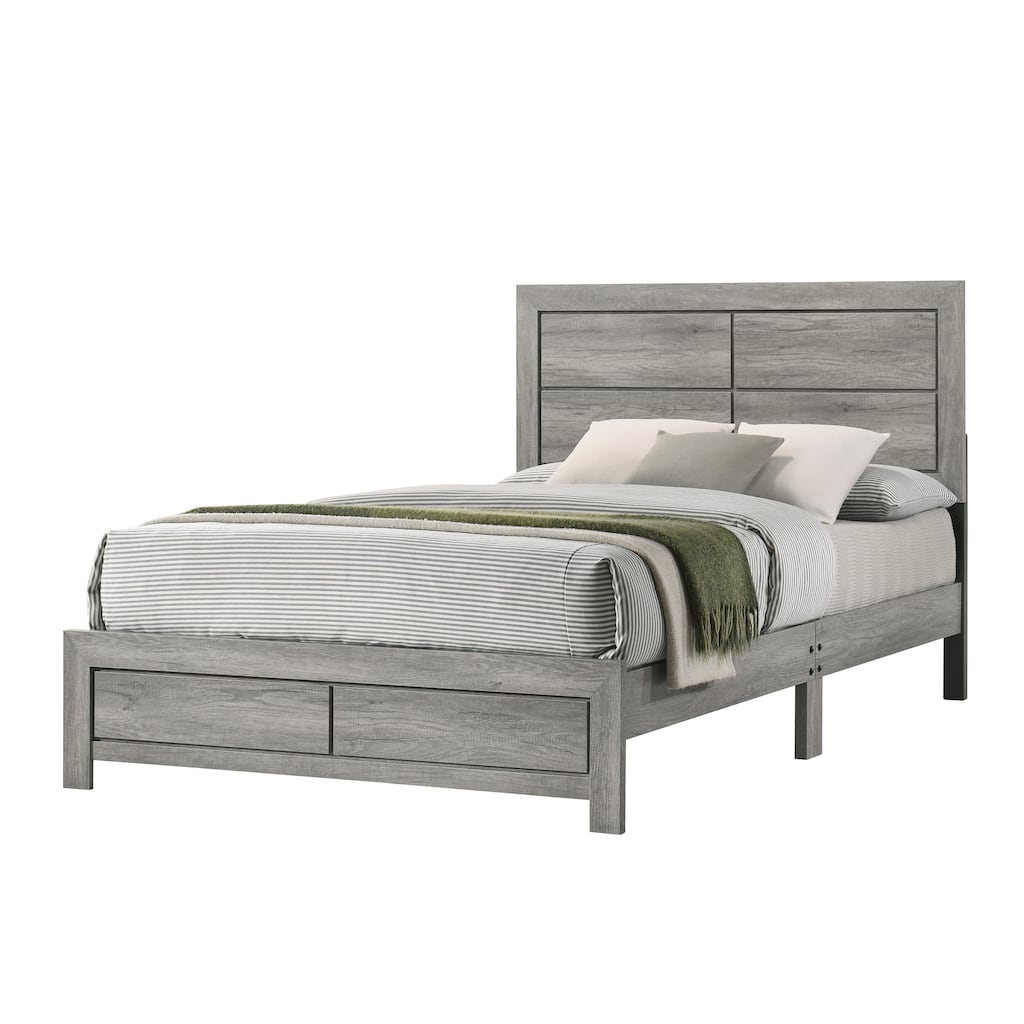 Full Size Rustic Platform Bed with Clean-lined Headboard, Wood Grain Finish, Gray