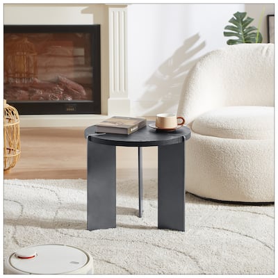 Round Coffee Table Black Oak Wood Surface and Black Metel Feet