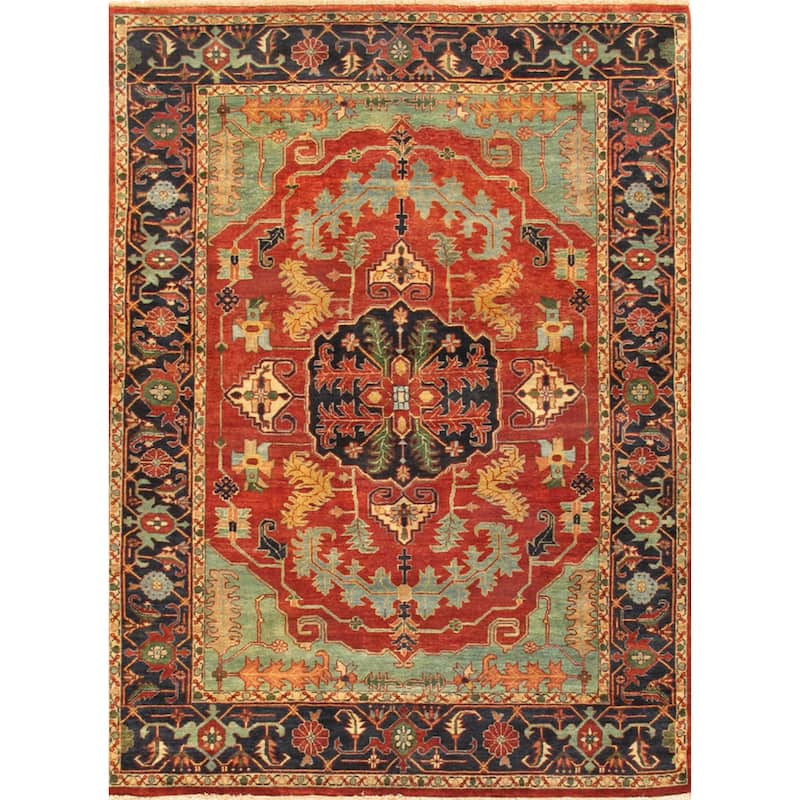 Pasargad Home Serapi Hand-Knotted Rust/Navy Wool Area Rug - 5' x 7' - Rust/Navy