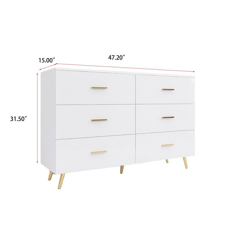High Glossy Surface 6 Drawers Chest,w/Handle and Steel Legs,Vanity