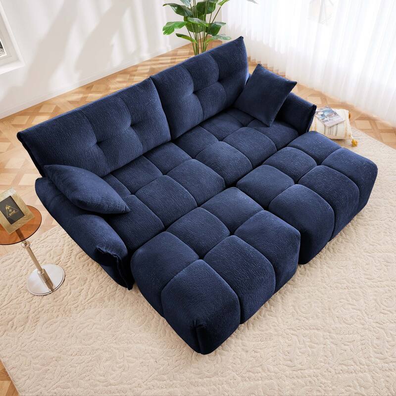 78.7" Chenille 2-Seater Sectional Sofa with 2 Ottomans