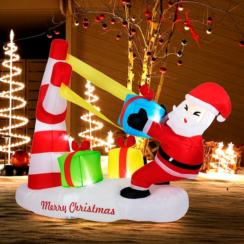 7 ft Outdoor Christmas Inflatable Santa Claus Decoration with LED Lights and Gift Slingshot