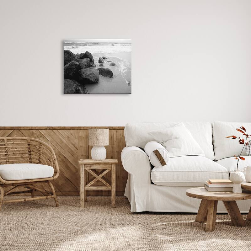 Stupell Incoming Tide Nautical Beach Coast Black White Photography Canvas Wall Art