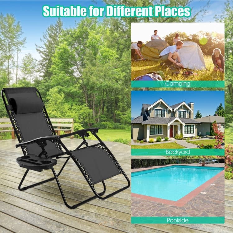 2 Pieces Folding Lounge Chair with Zero Gravity - 40"-57" x 25" x 34"-42.5"(L x W x H)