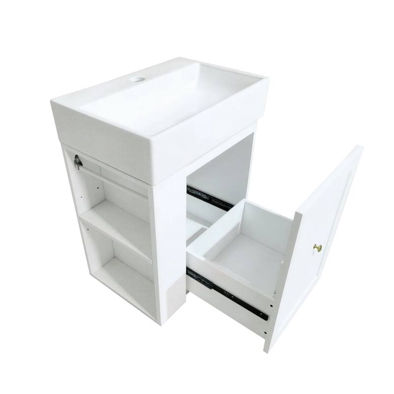 20" Bathroom Vanity with Ceramic Sink - Soft Close Door, Drawer & Side Shelf, Space-Saving MDF Cabinet for Small Bathrooms